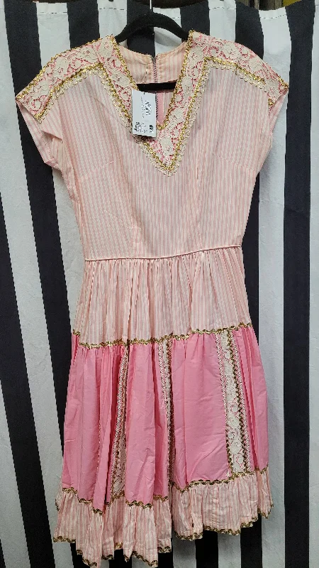 Vintage 1960's Pink and White Stripe Square Dancing Dress Size MD