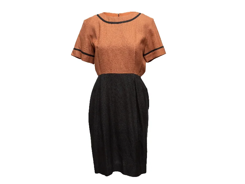 Vintage Brown & Black Balmain Ivoire 1980s Linen Dress Size EU 40