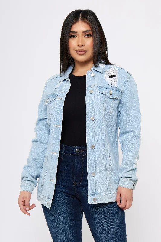 Voodoo Child - Distressed Denim Jacket Cotton Fabric Linen Fabric Terry Fabric