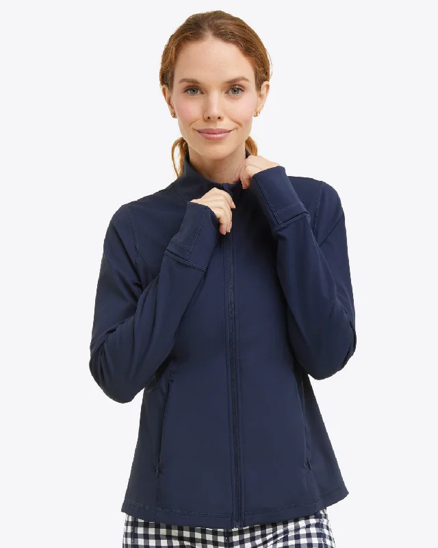 Warm Up Jacket in Navy Front Pockets Side Pockets Patch Pockets