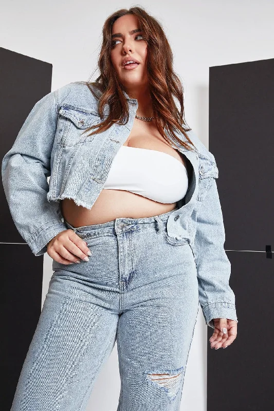 Women's Plus Cropped Denim Jacket Print Jacket Jacquard Jacket Embroidered Jacket