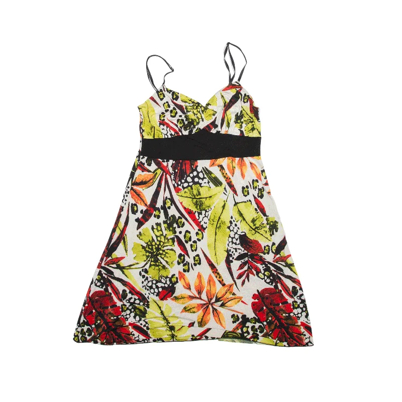 Y2K Mini Dress Green Floral Sleeveless Short Womens UK 8 Cozy Ruched Mini Dress