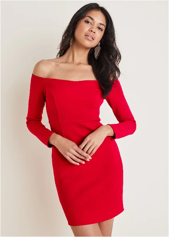 Off-The-Shoulder Mini Dress - Equestrian Red Elegant Sequin Mini Dress