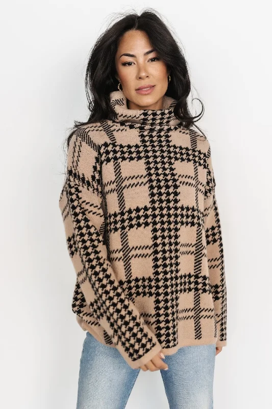 Alexander Turtleneck Sweater | Taupe + Black Chenille Blend Fleece Blend Nylon Blend