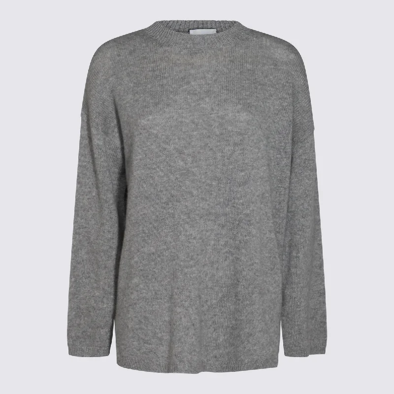 Allude Sweaters Grey Boat Neck Shawl Collar Notched Collar