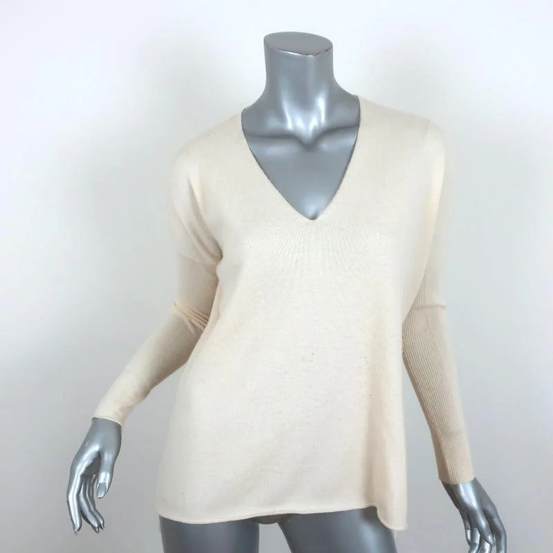 Barbara Bui Sweater Ivory Wool Size Extra Small V-Neck Pullover Oversized Loose Flowy