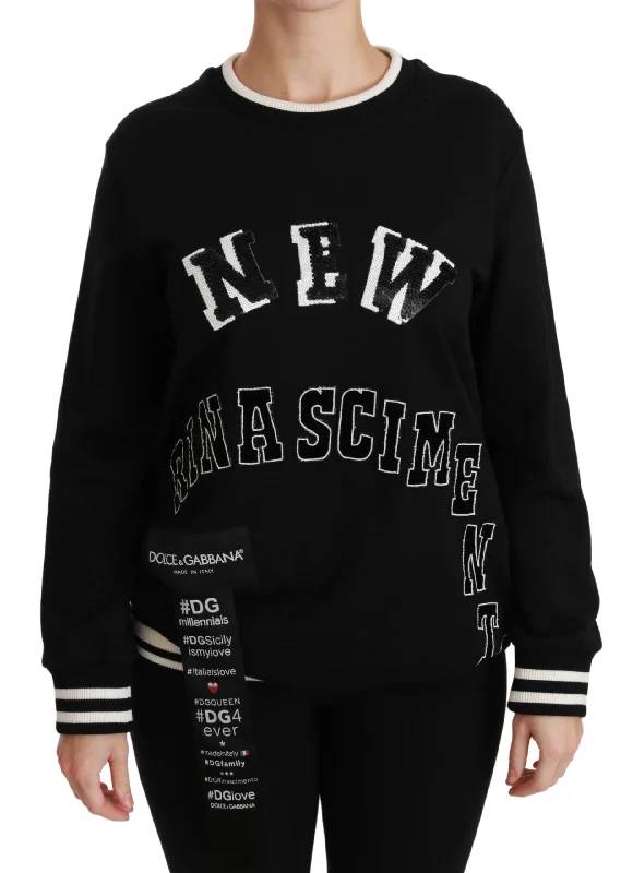 Dolce & Gabbana Chic Black Sequined Cotton Sweater Transparent Opaque Sheer