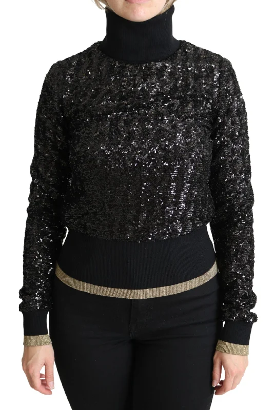 Dolce & Gabbana Elegant Sequined Turtleneck Sweater Zippered Buttoned Snapped