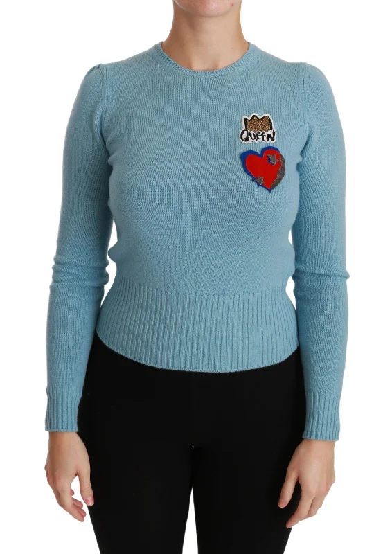 Dolce & Gabbana Queen Heart Beaded Wool Sweater Boxy Sweater Fitted Sweater A-Line