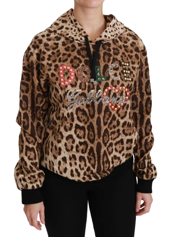 Dolce & Gabbana Elegant Leopard Print Hooded Sweater Neon Metallic Matte