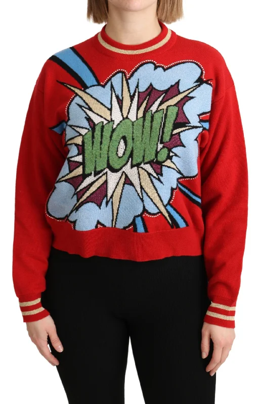 Dolce & Gabbana Radiant Red Cartoon Motive Cashmere Sweater Neon Metallic Matte