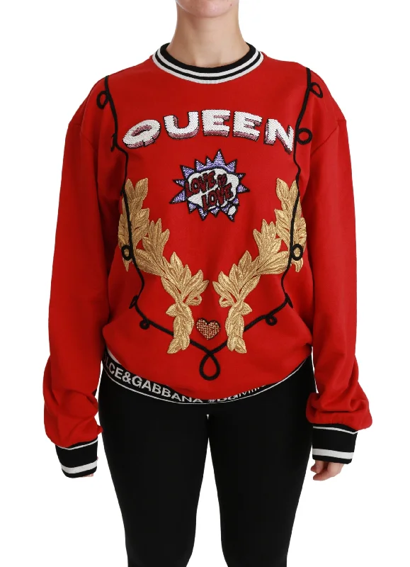 Dolce & Gabbana Radiant Red Sequined Crew Neck Sweater Polka Dot Checkered Tartan