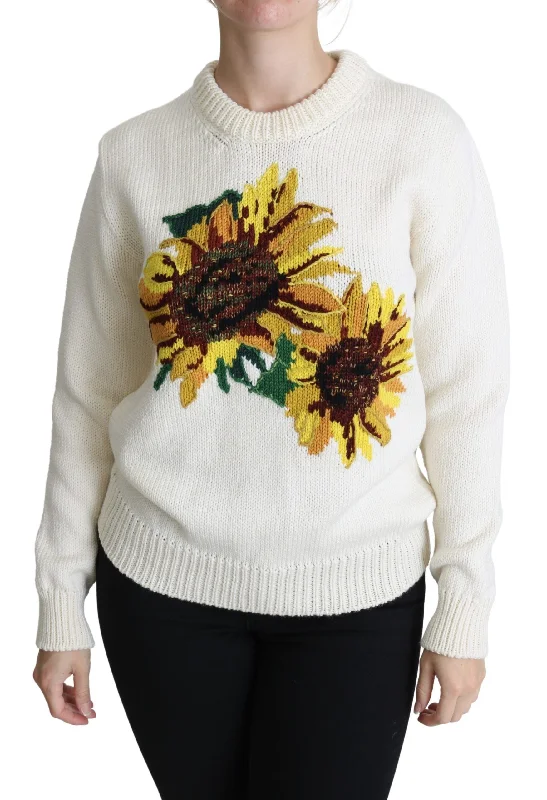 Dolce & Gabbana Elegant Knitted Sunflower Sweater Ribbed Striped Patterned