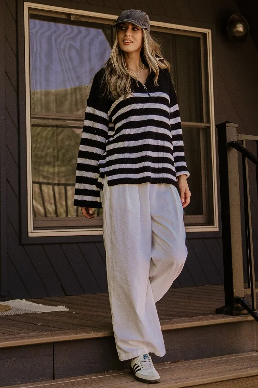 Elmer Striped Half Zip Sweater | Black + White Soft Cozy Warm