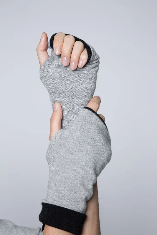 Reversible Fingerless Gloves in Soft Cashmere Feel Double Layer Sweater Jersey Print Jacquard Patchwork