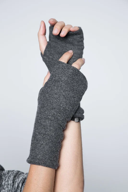 One Size Fingerless Gloves in Double Layer Ultra Soft Cashmere Feel Sweater Jersey Nylon Fabric Polyester Fabric Spandex Fabric