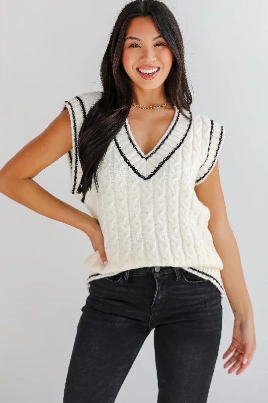 Posh Scholar Cable Knit Sweater Vest Collared Crew Neck Turtle Neck