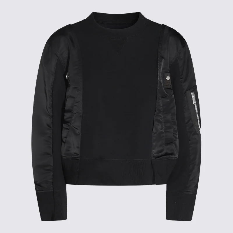 Sacai Sweaters Black Solid Color Striped Floral Print