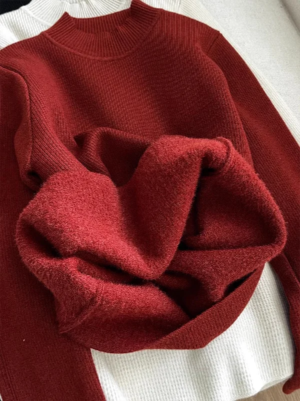 Solid color simple long-sleeved knitted sweater    S4686 Lace Blend Ribbed Blend Corduroy Blend