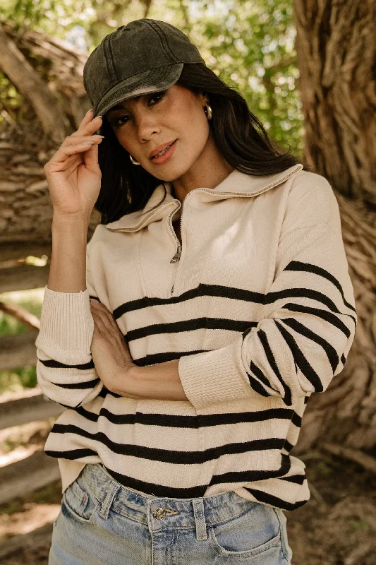 Sterling Half Zip Sweater | Beige + Black Sweater Knitwear Pullover