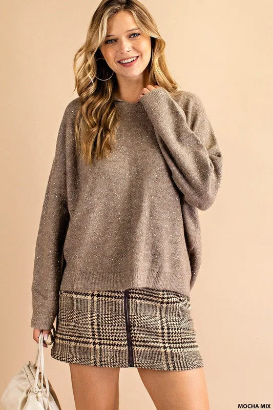Sweet Truths Luxe Thread Hooded Sweater (Mocha Mix) Nylon Fabric Polyester Fabric Spandex Fabric