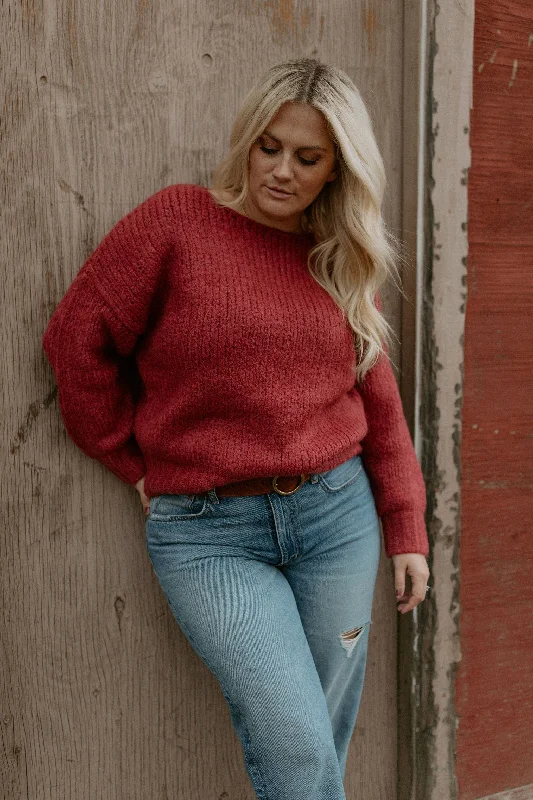 The Oversized Knitted Jumper - Terracotta Fleece Sweater Nylon Polyester