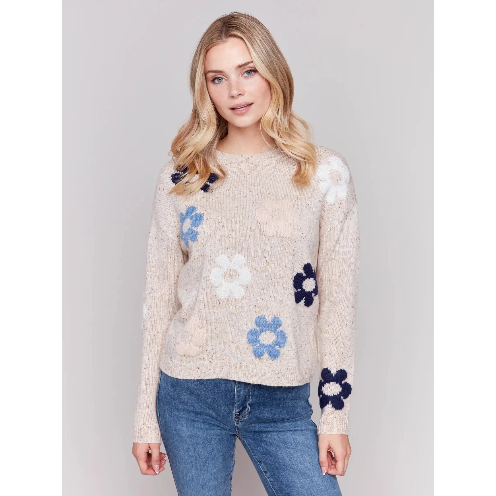 Neps Yarn Knit Flower Sweater Seamless Knitted Crochet