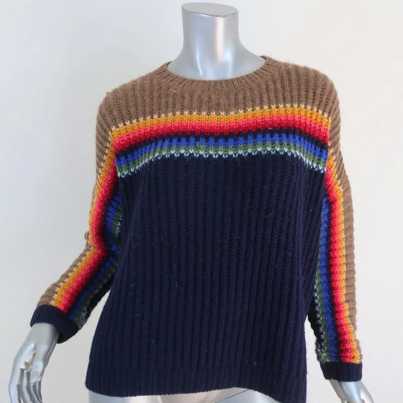 Xirena Apres Ski Sweater Simone Navy/Rainbow Ribbed Knit Size Extra Small Sequined Glittery Shiny