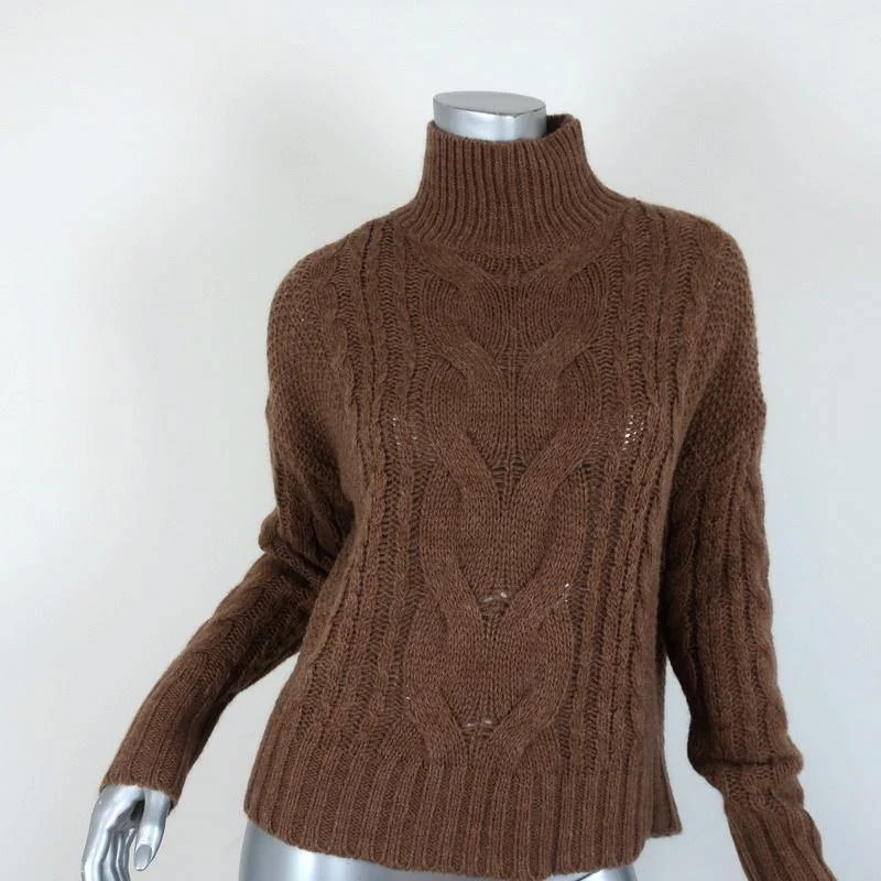 360 Sweater Alexia Brown Cable Knit Size Extra Small Turtleneck Pullover NEW Slim Fit Regular Fit Oversized