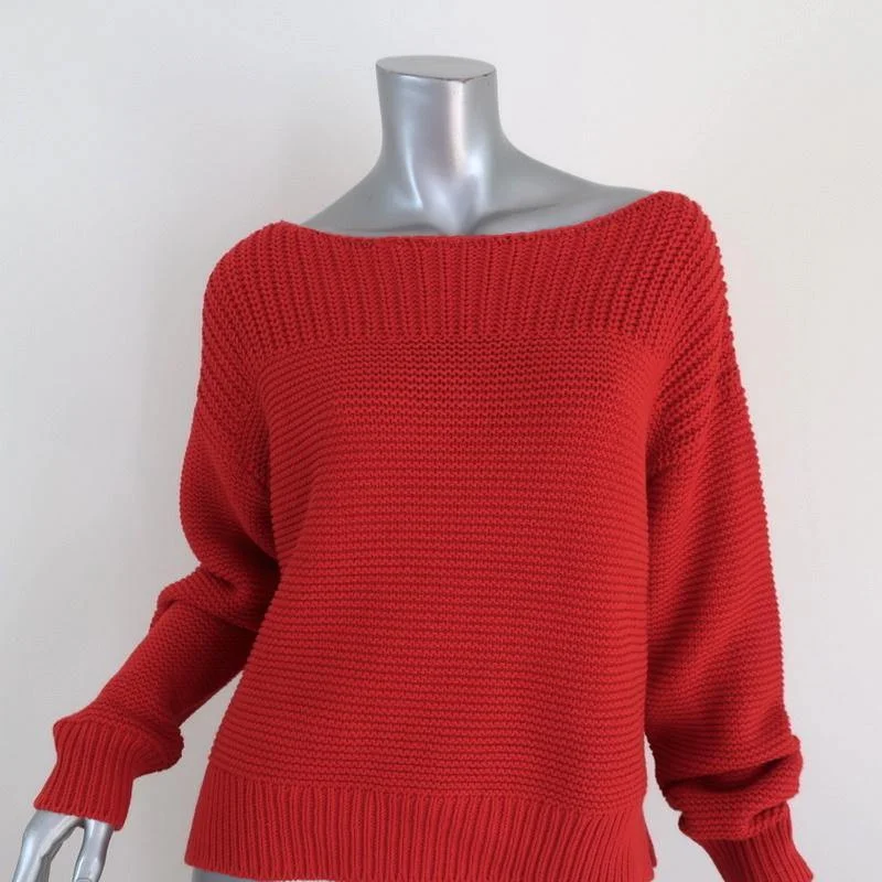 360 Sweater Emilia Red Cotton Knit Size Medium Lace-Up Side Pullover NEW Solid Color Striped Floral Print