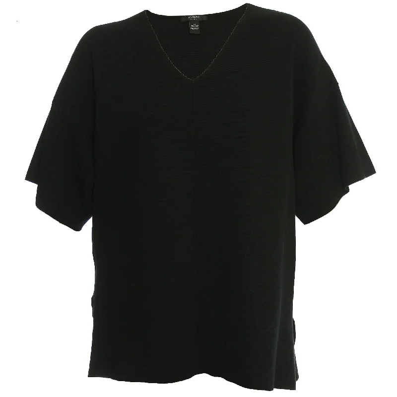 Alfani Black Short Sleeve Pullover Sweater Nylon Fabric Polyester Fabric Spandex Fabric