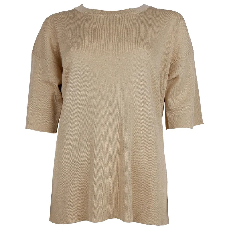 Alpha Studio Beige Viscose Sweater Embroidered Appliqued Beaded