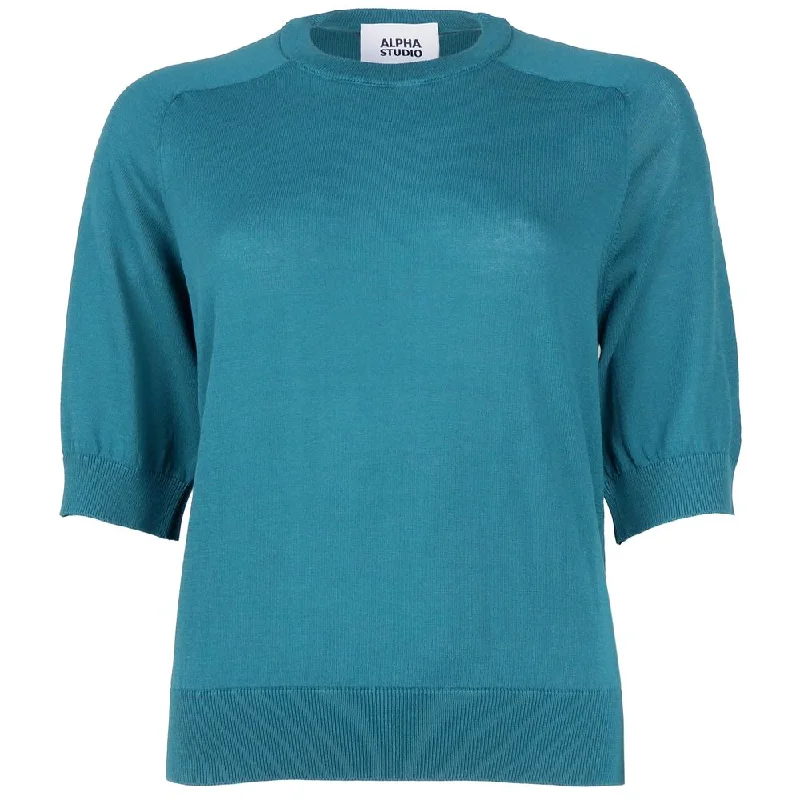Alpha Studio Green Cotton Sweater Elegant Classic Vintage