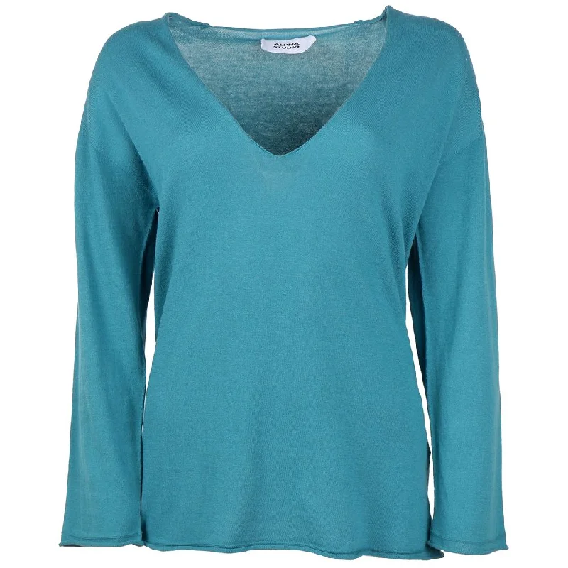 Alpha Studio Green Cotton Sweater Oversized Loose Flowy