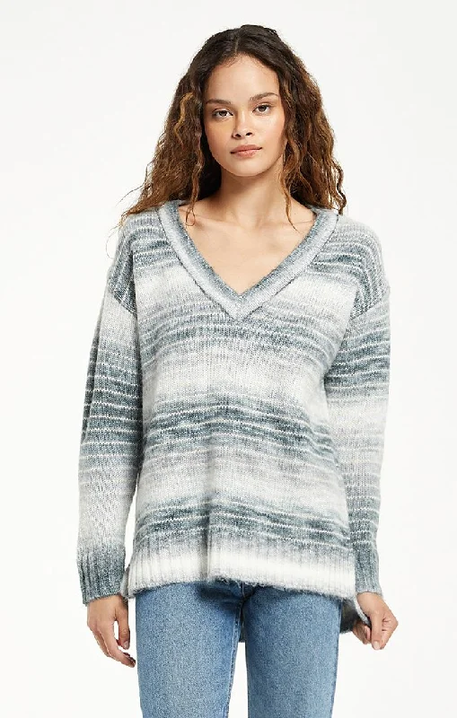 Autumn Stripe V-Neck Sweater Terry Terry Cloth Terry Knit