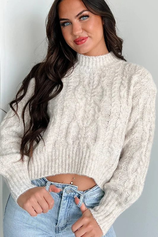 Banff Babe Cable Knit Sweater (Oatmeal) Tailored Straight A-Line