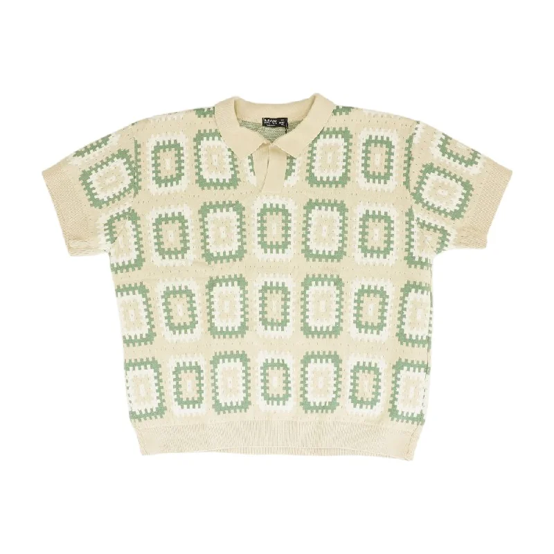 Beige Graphic Sweater Ribbed Striped Patterned