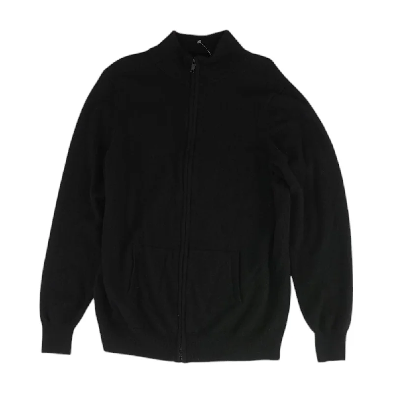 Black Solid Full Zip Sweater Graphic Sweater Embroidered Appliqued