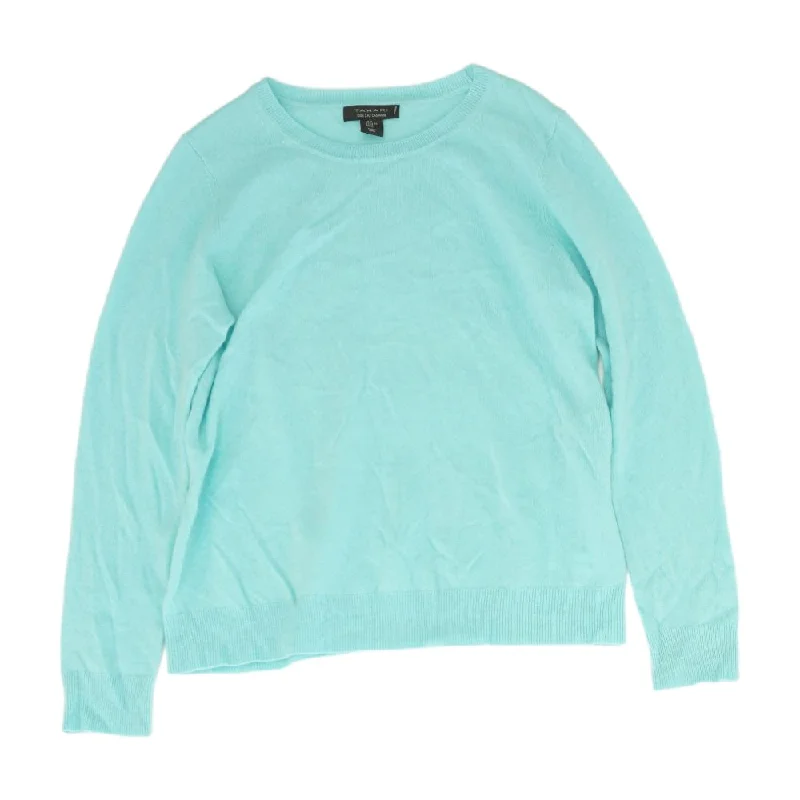 Blue Solid Crewneck Sweater Knit Fabric Woven Fabric Fleece Fabric