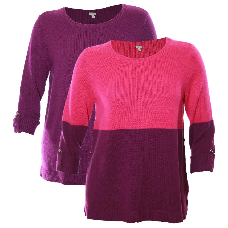 Charter Club Purple / Pink Long Convertible Sleeve Pull Over Sweater Chenille Blend Fleece Blend Nylon Blend