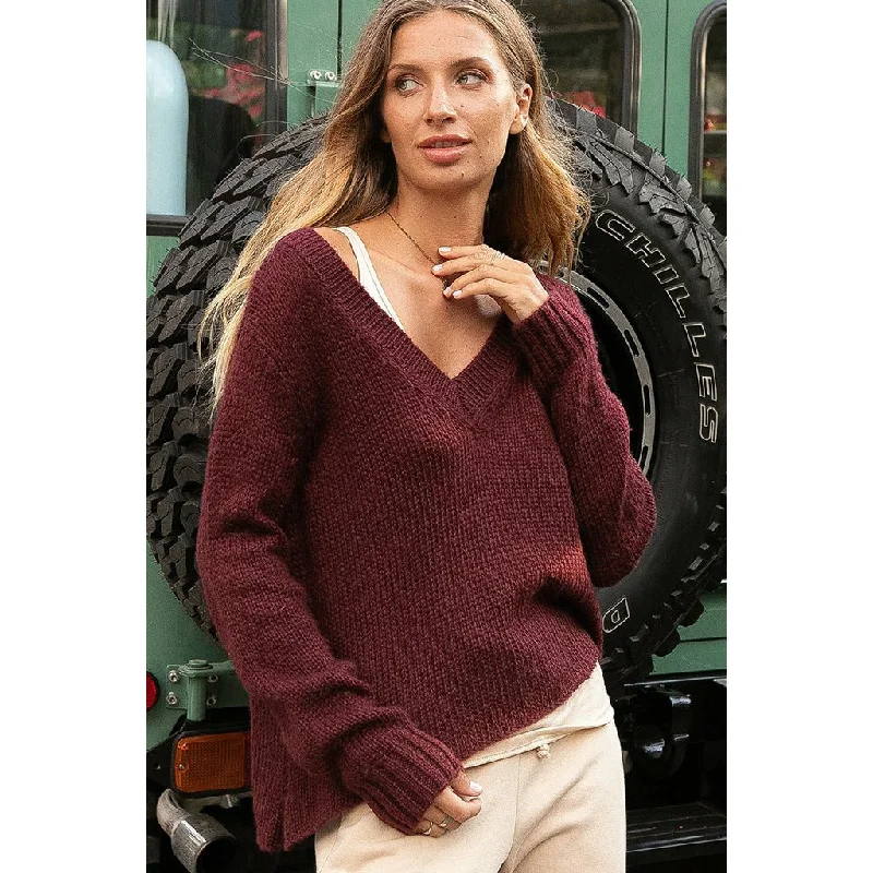 Cozy V Chunky Sweater Welt Pockets Slit Pockets Flap Pockets