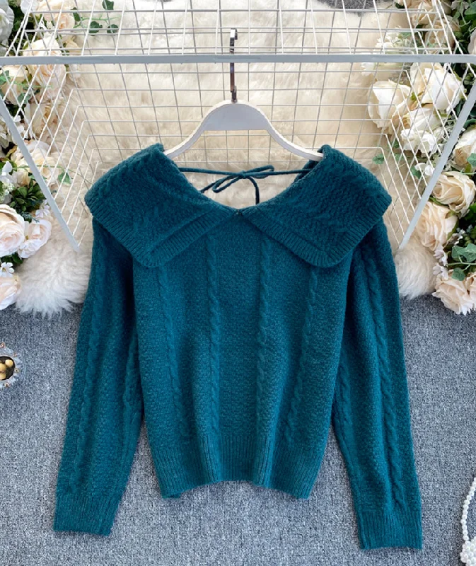 Cute Lapel Sweater Long Sleeve Sweater      S4378 Oversized Loose Flowy