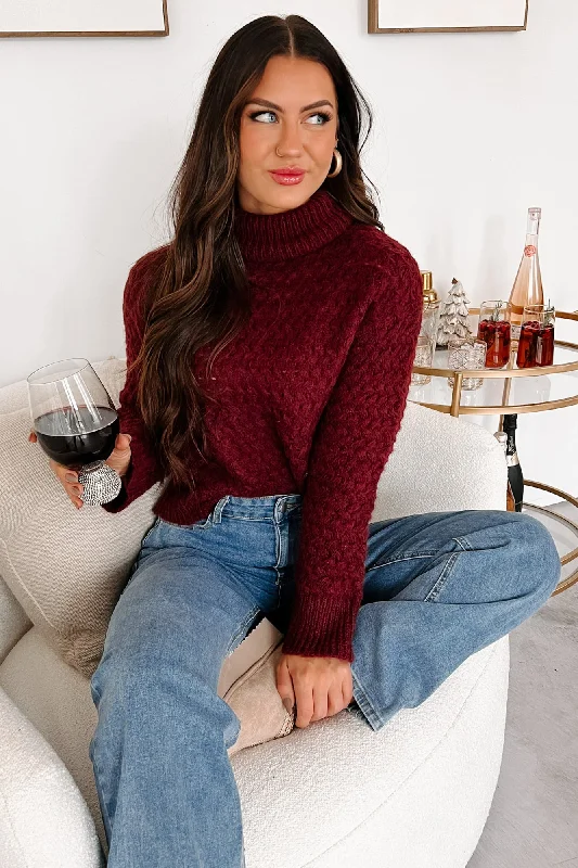 Existing In The Moment Turtleneck Sweater (Burgundy) Zippered Buttoned Snapped