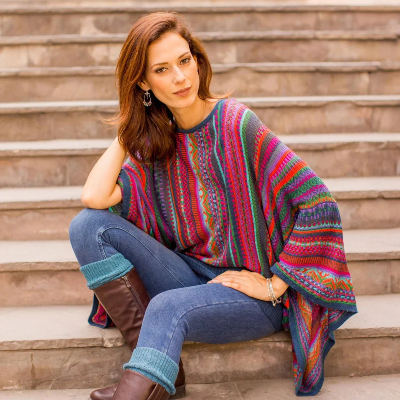 Fiesta of Color Striped Sweater Real Fur Shearling Chenille