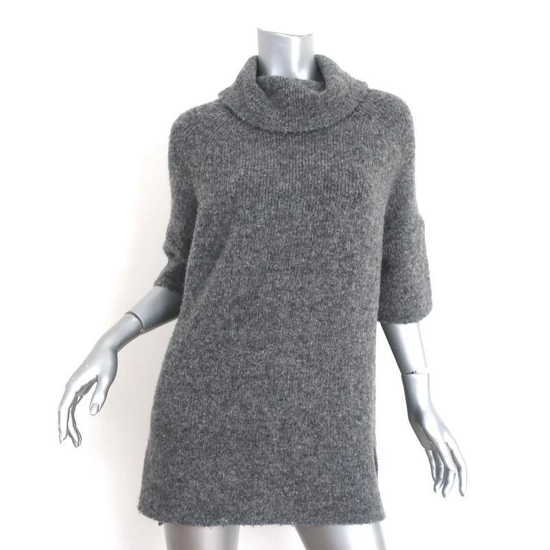 Inhabit Cowl Neck Sweater Gray Wool Boucle Knit Size Petite Half-Sleeve Pullover Chenille Blend Fleece Blend Nylon Blend