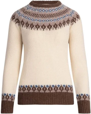 Ladies Fairisle Crew Neck Sweater Mesh Blend Leather Blend Suede Blend