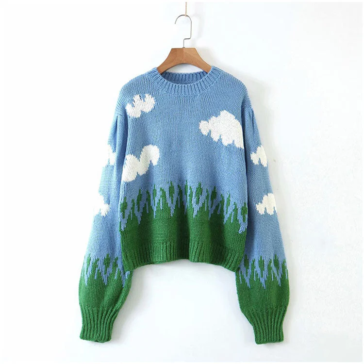 Lazy girl aging versatile thickened round neck sweater  7154 Bright Pastel Dark