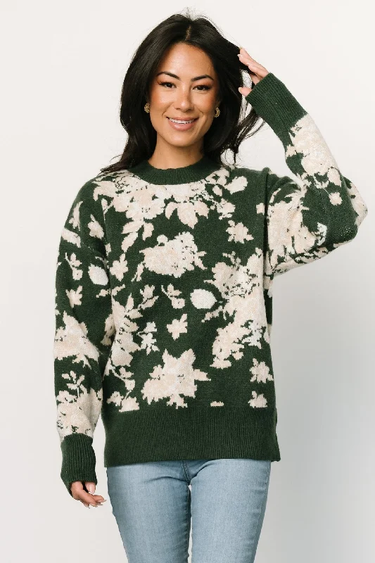 Legend Sweater | Hunter Green Multi Seamless Knitted Crochet