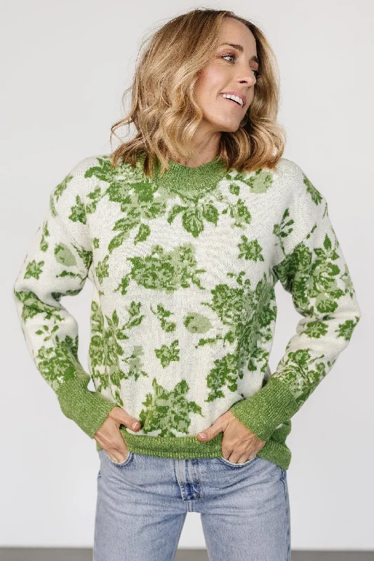 Legend Sweater | Light Green Print Notch Collar Peter Pan Collar Cowl Neck