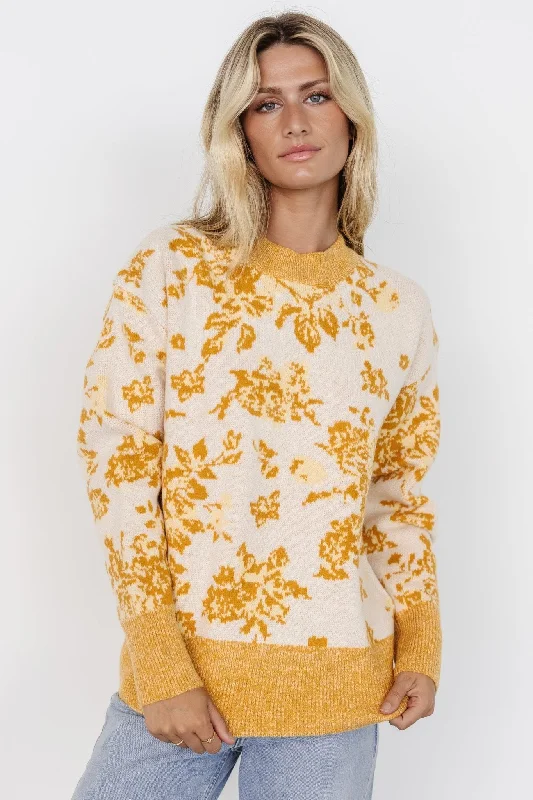 Legend Sweater | Mustard Print Ribbed Striped Patterned